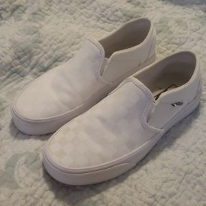 White Checkered Slip On Vans